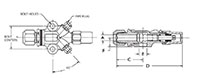 Brass Compressor Valves - Double Port, 45° Flare - Dimensions