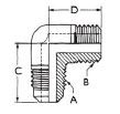 45° Flare Fittings - 90° Elbows - Half Union _ Flare to NPTFE-Dimensions