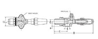 Brass Compressor Valves - Straight Port, 45° Flare - Dimensions